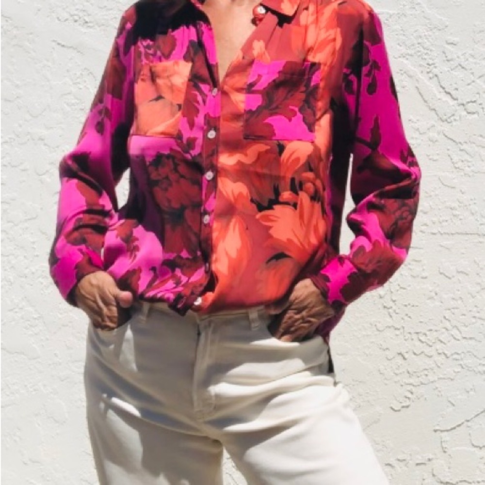 Chelsea & Theodore Fuchsia and Orange Floral Button-Down Shirt
